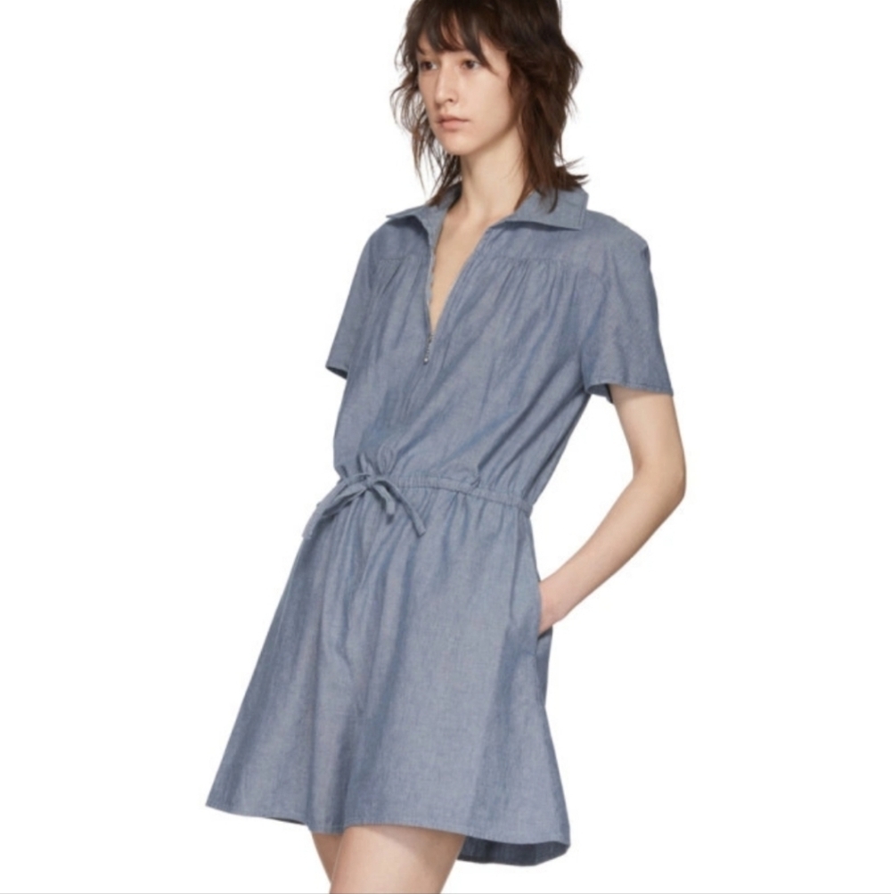 || A.P.C. || Rue Madam Paris Ursula chambrey romper, tie waist, shorts, size 36 - Picture 7 of 8